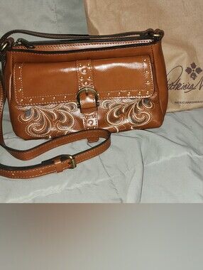 Patricia Nash Tan Embroidered Crossbody Bag with Buckle